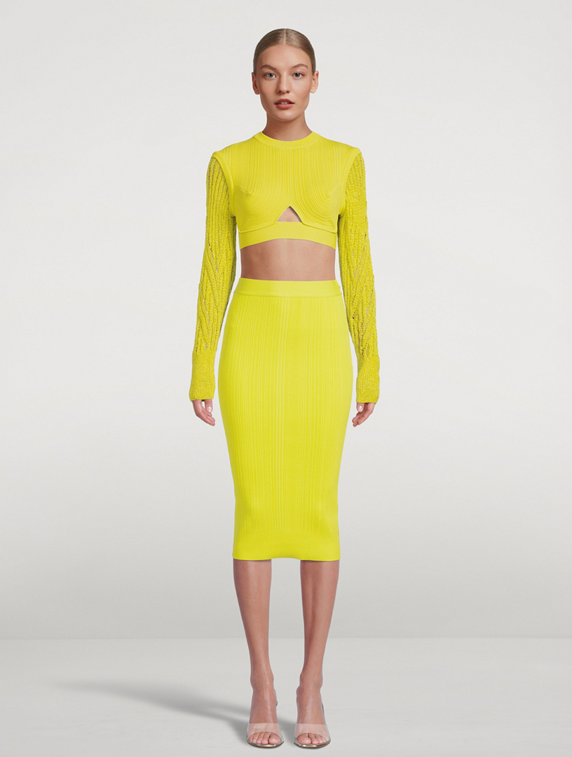 HERVE LEGER Jupe fourreau cotelee et chinee Holt Renfrew