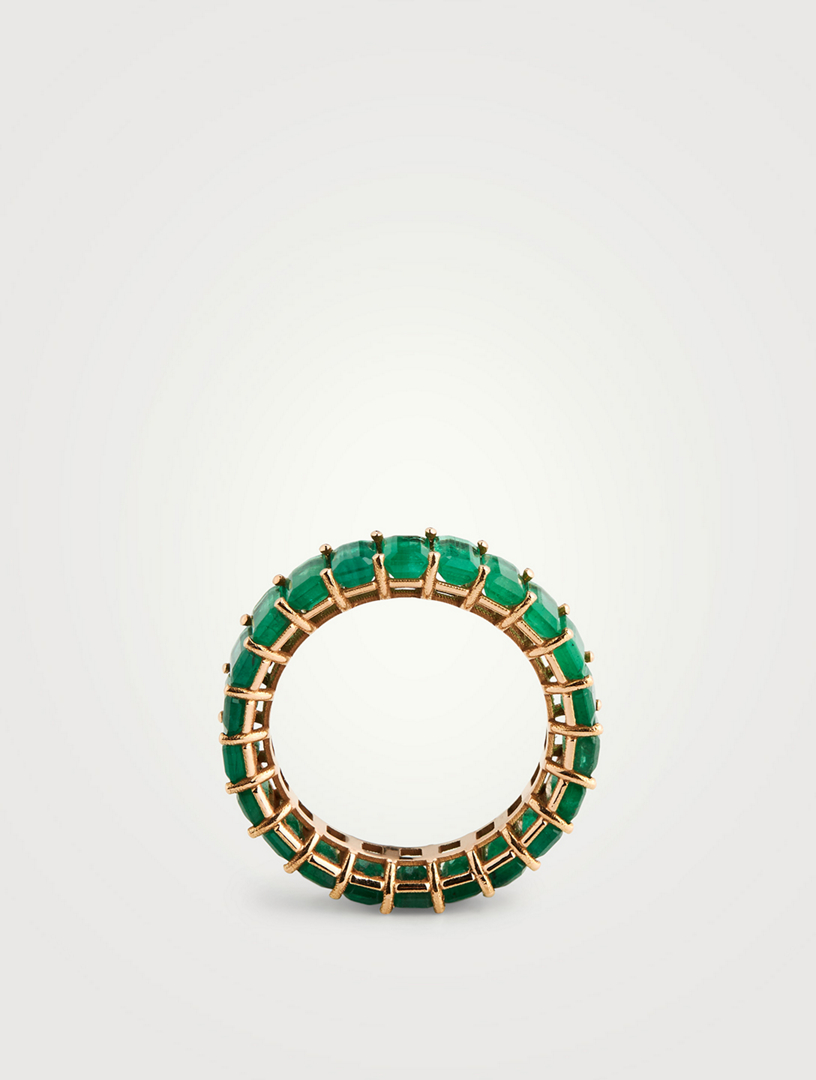 18K Gold Emerald Eternity Band Ring