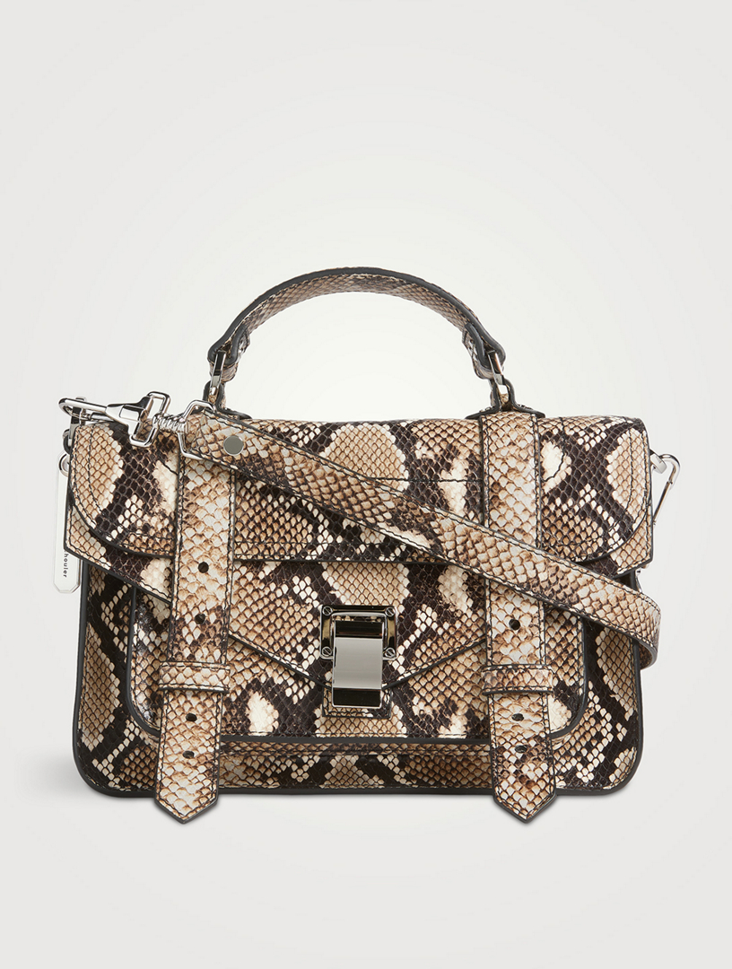 Tiny PS1 Snakeskin Embossed Leather Crossbody Bag