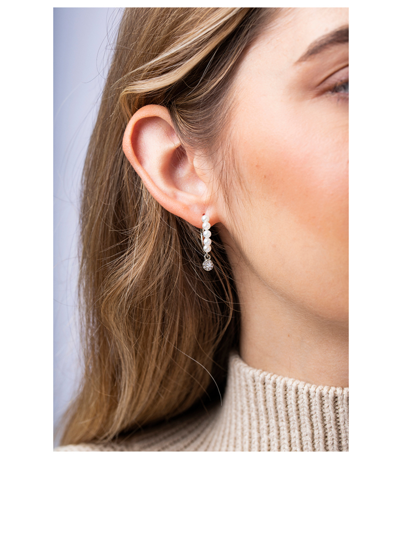 Eclipse 18K White Gold Pearl Hoop Earrings With Diamonds
