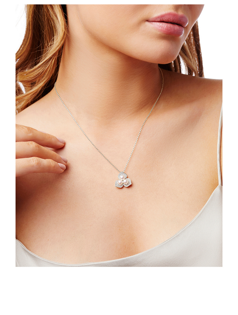 Petal 18K White Gold Akoya Pearl Necklace With Diamonds
