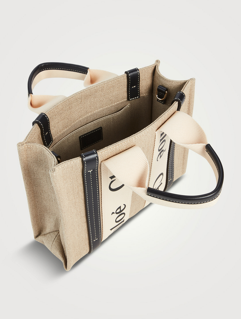 トートバッグ CHLOE WOODY SMALL TOTE BAG IN LINEN AND LEATHER Chloé Small Woody Tote Bag In Linen | Chloé CA