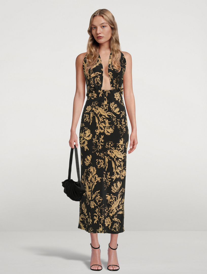 Dawn Silk Halter Dress Floral Print
