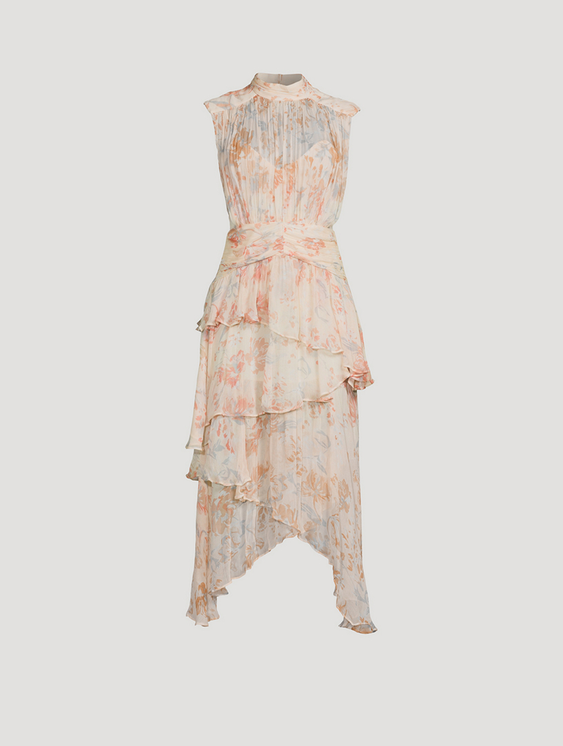 knee length dresses for ladies Shona Joy Faye Sleeveless Ruched Midi Dress in Blush/Multi  Coco & Lola