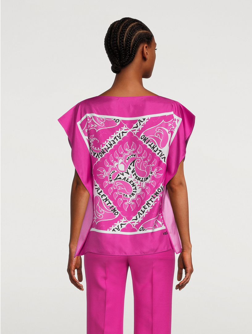 Scarf Print Silk Top in Pink - Valentino