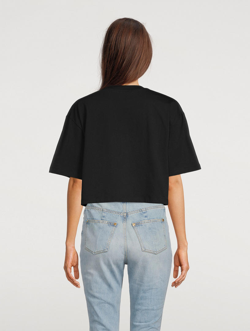 Metallic Flocked Logo Cropped T-Shirt