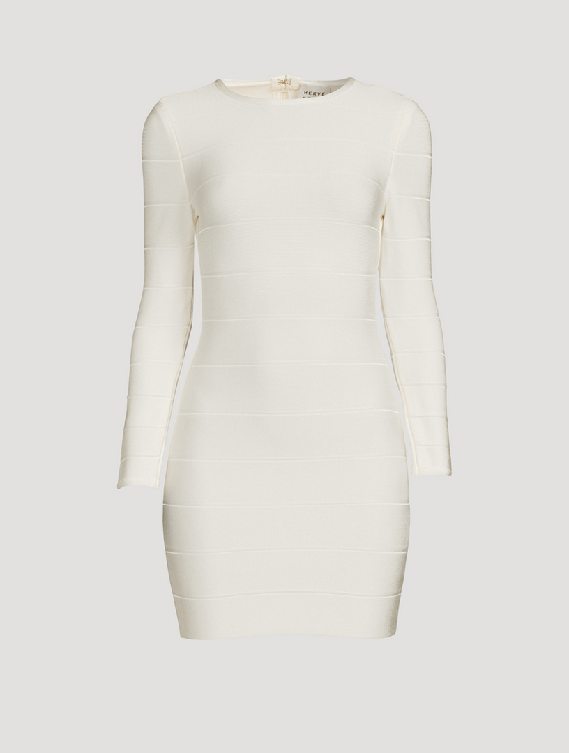 White Ribbed Mini Dress by Hervé Léger for $95