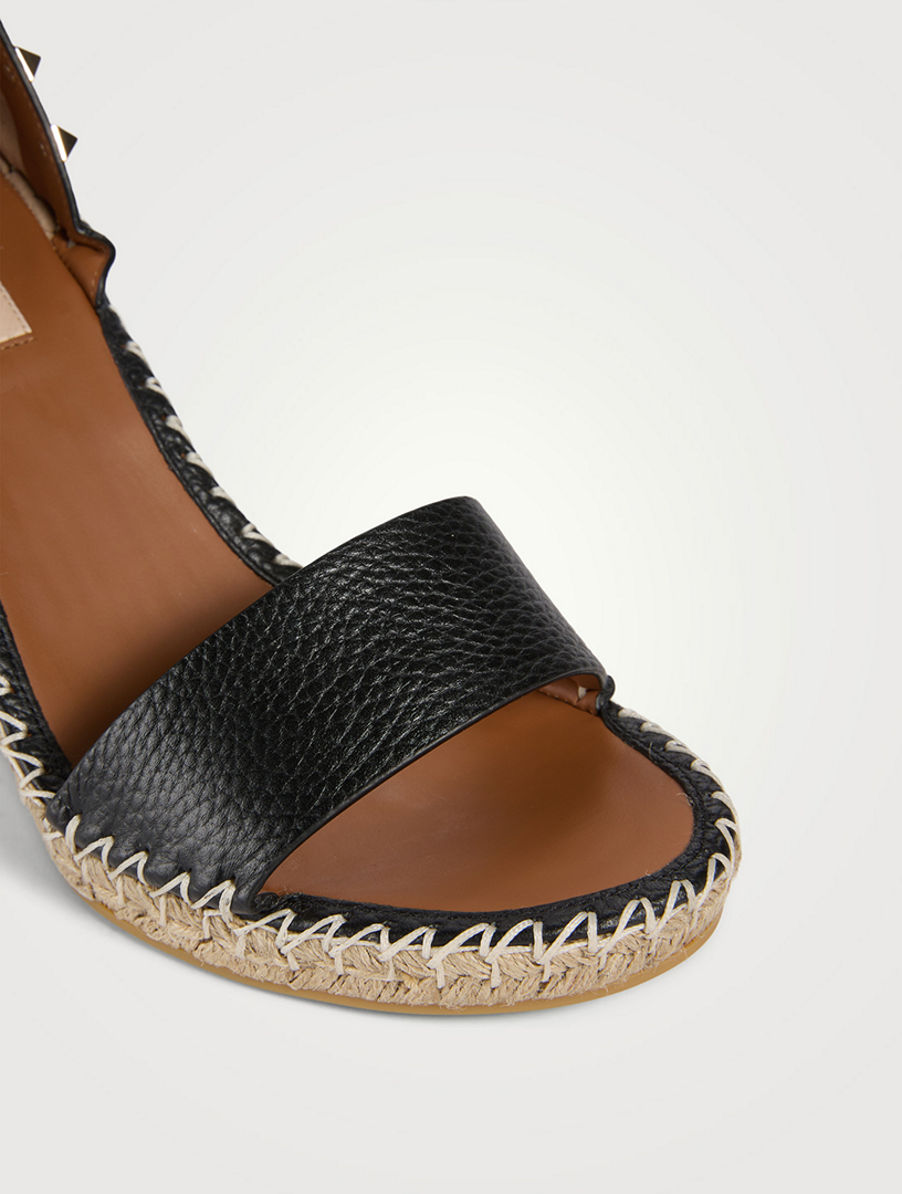 VALENTINO GARAVANI Rockstud Leather Espadrille Wedge Sandals