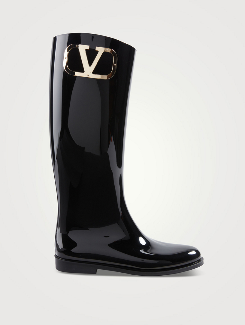 VALENTINO GARAVANI VLOGO Patent Rain Boots  Black