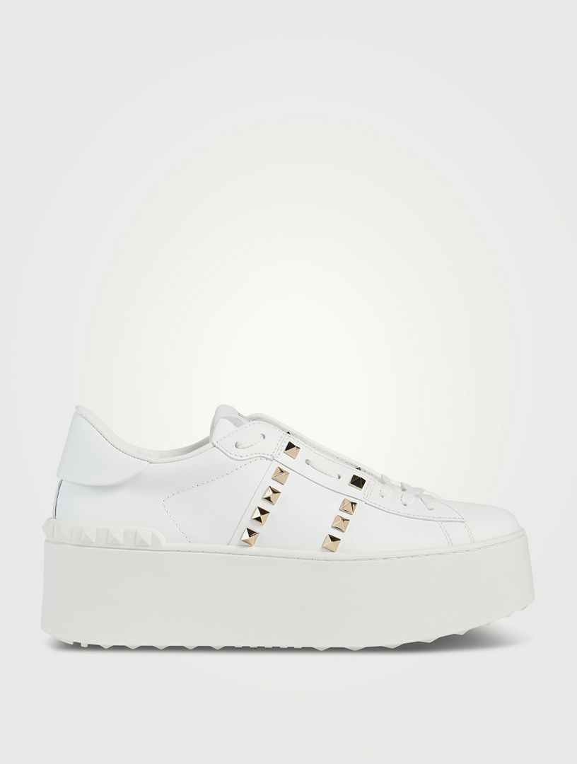 Rockstud Untitled Leather Flatform Sneakers