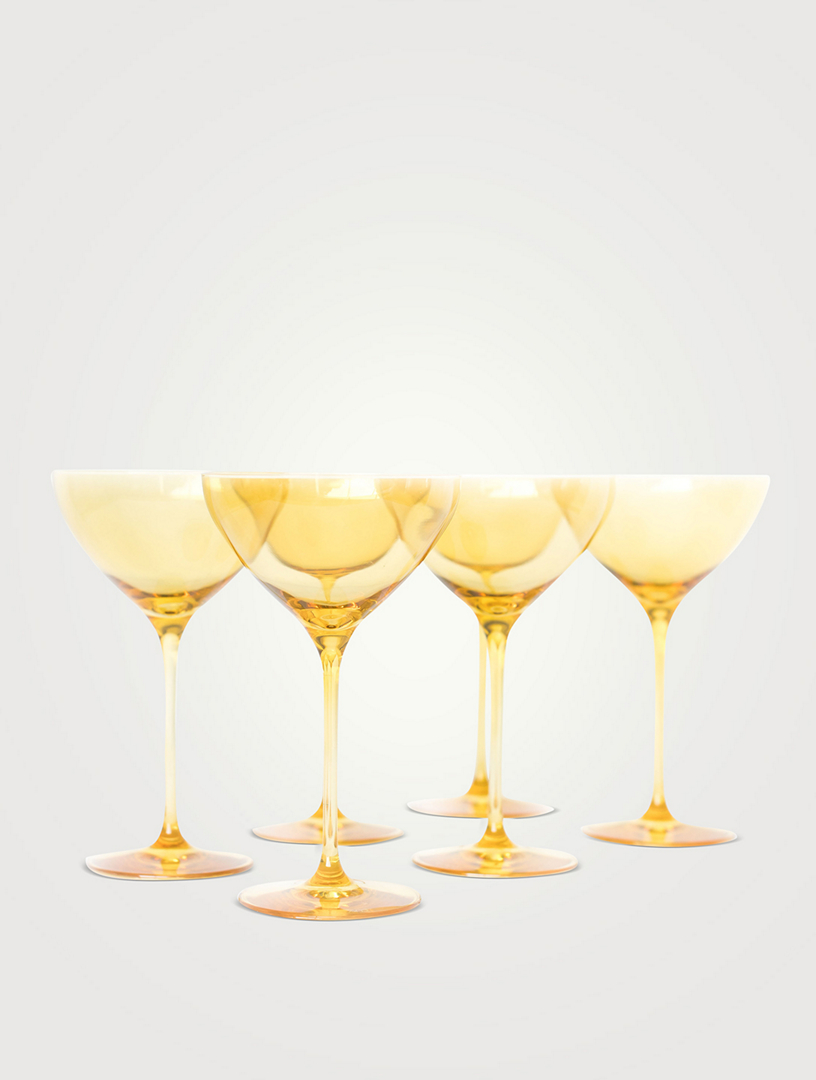 Set Of Six Coloured Glass Martini Glasses