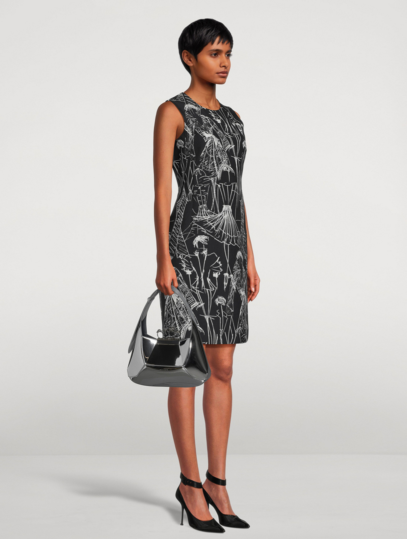 Cotton Silk Double-Face Sheath Dress Croquis Print