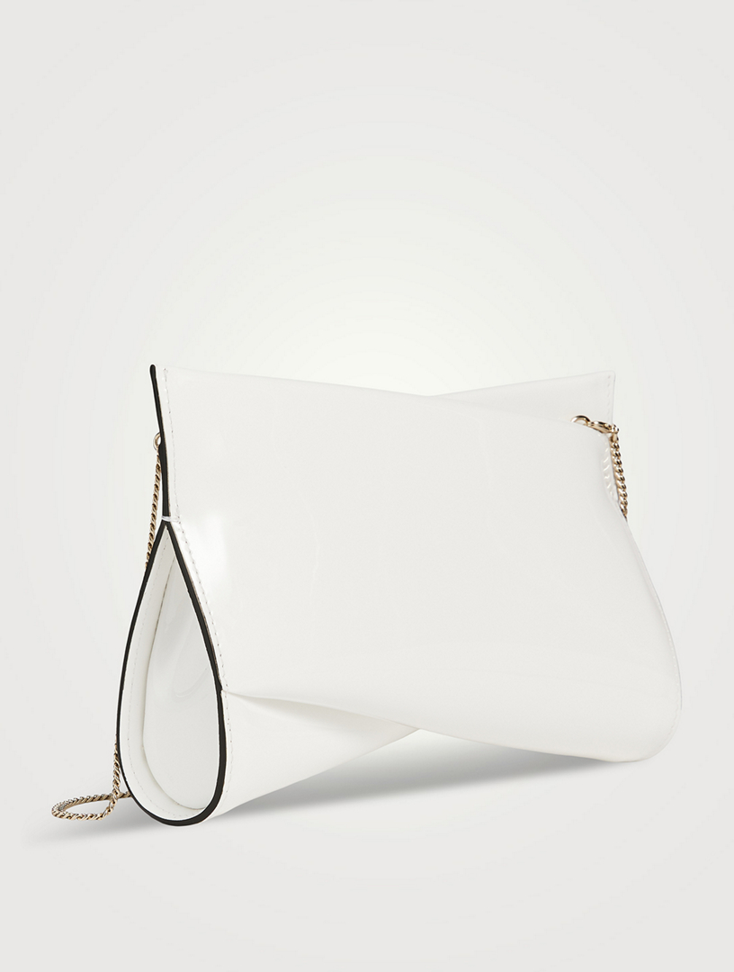 White patent leather online clutch