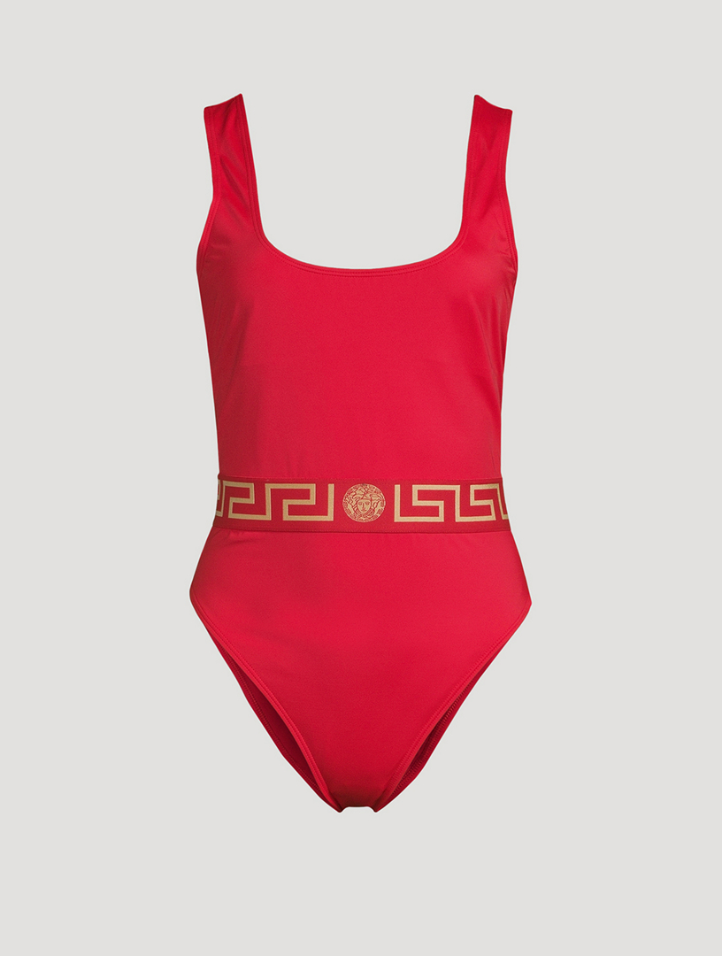 Versace Greca Trim Swim Top in Black