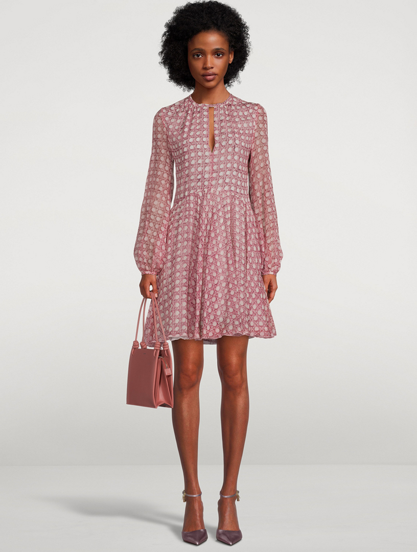 Silk Georgette Mini Dress Trellis Print