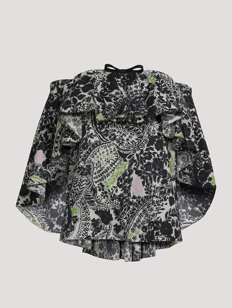 Off-The-Shoulder Poplin Top Floral Print