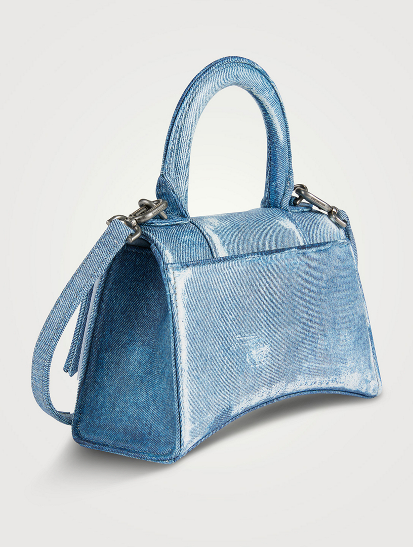 BALENCIAGA XS Hourglass Denim-Effect Leather Top Handle Bag | Holt