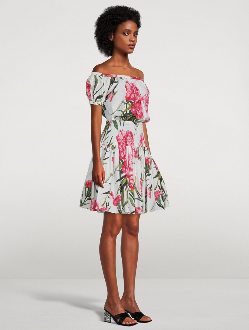 Off-The-Shoulder Mini Dress Carnation Print