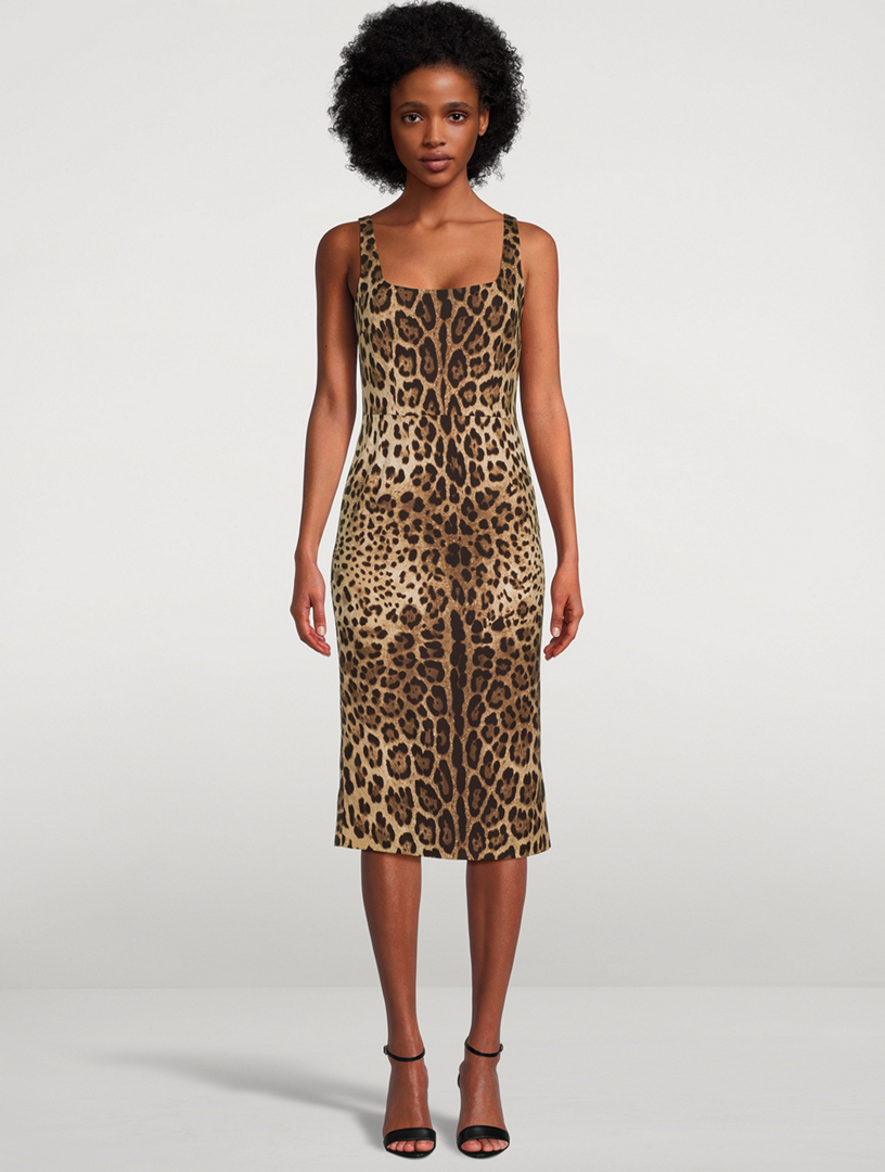 Dolce & Gabbana Leopard Lace Embellished Sleeveless Dress Silk Cotton