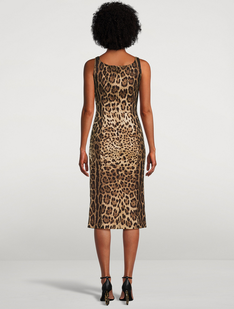 Dolce & Gabbana Leopard-print Short-sleeve Pencil Dress in Yellow