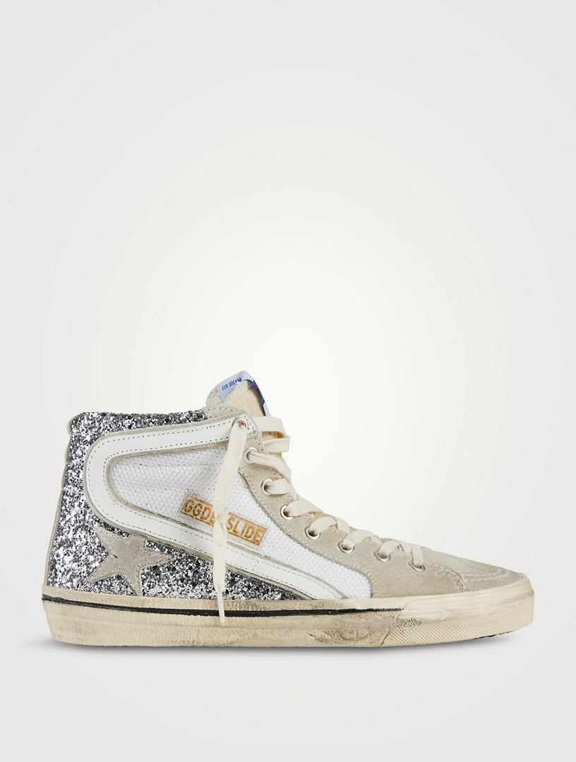 Golden goose slide silver glitter high top sneakers on sale