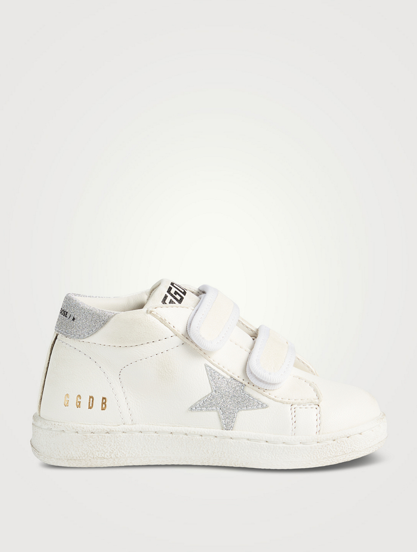 GOLDEN GOOSE Baby June Leather Sneakers With Glitter Star And Heel