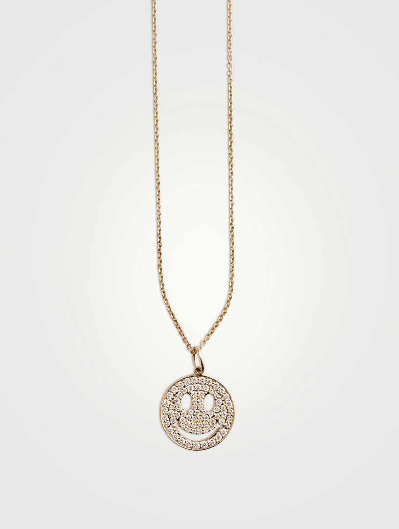 14K Gold Happy Face Necklace With Diamonds
