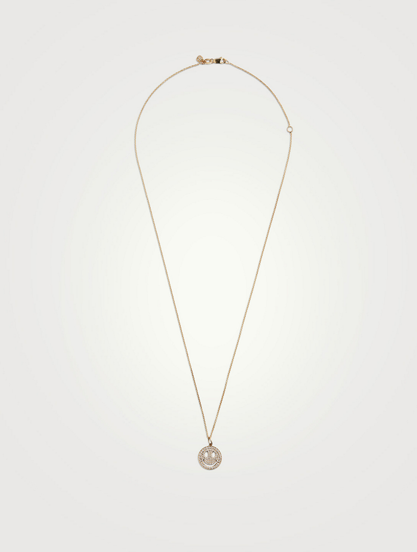 14K Gold Happy Face Necklace With Diamonds