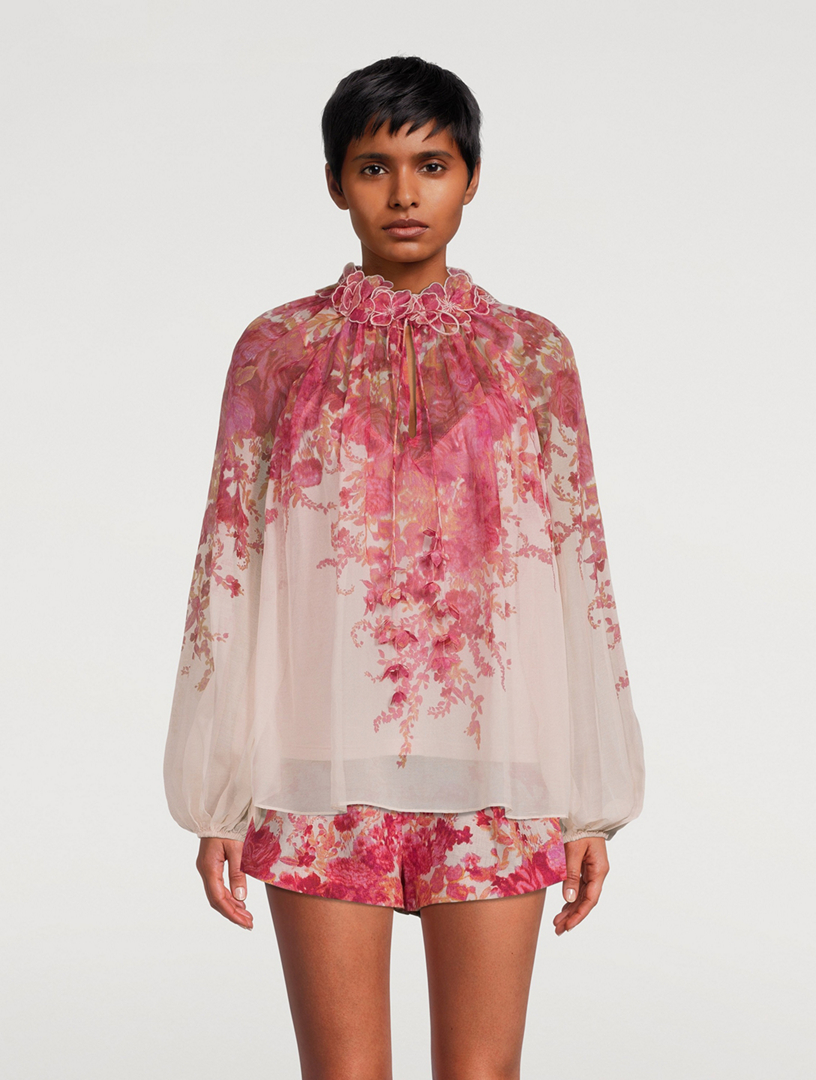 High Tide Puff-Sleeve Blouse Floral Print