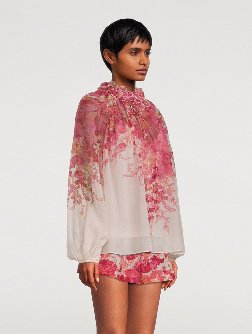 High Tide Puff-Sleeve Blouse Floral Print