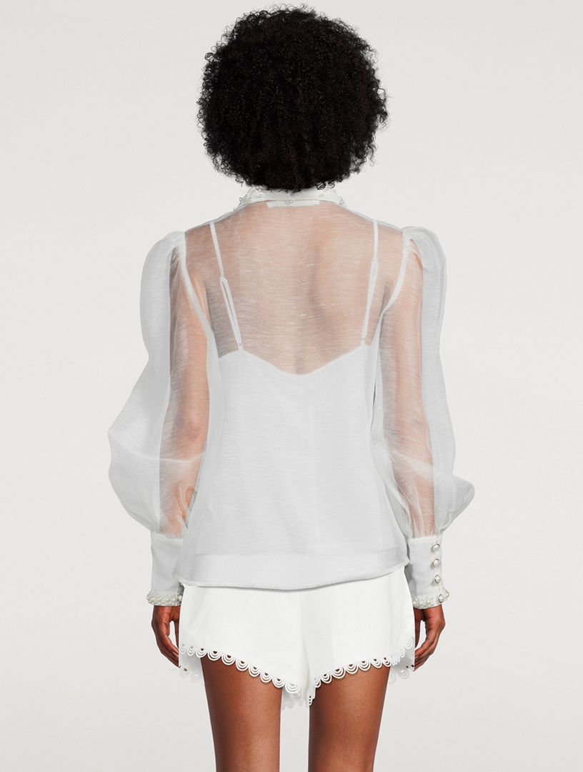 mare☆Sheer Docking French Sleeve Blouse Water-Repellent】Sheer Docking French Sleeve Blouse – maré