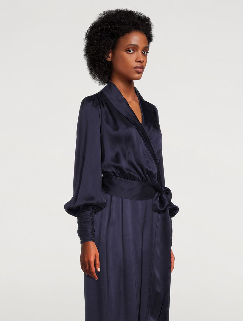 Navy silk wrap on sale dress