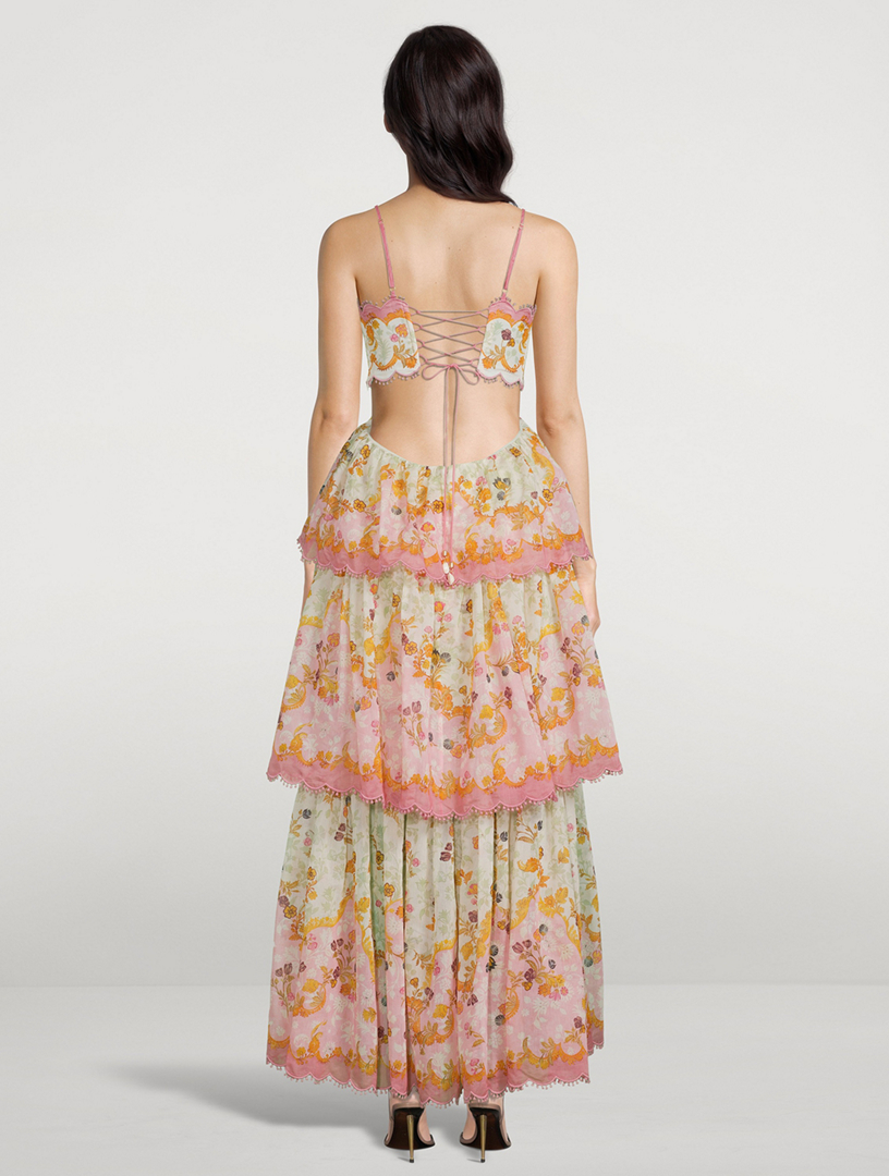 ZIMMERMANN Laurel Cut-Out Frill Midi Dress In Floral Print | Holt Renfrew