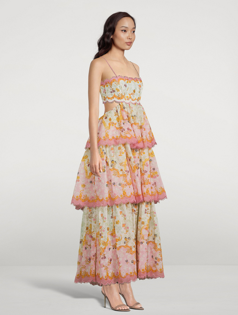 fitted lace wedding dress Sunshine Swirl Backless Tiered Maxi Dress