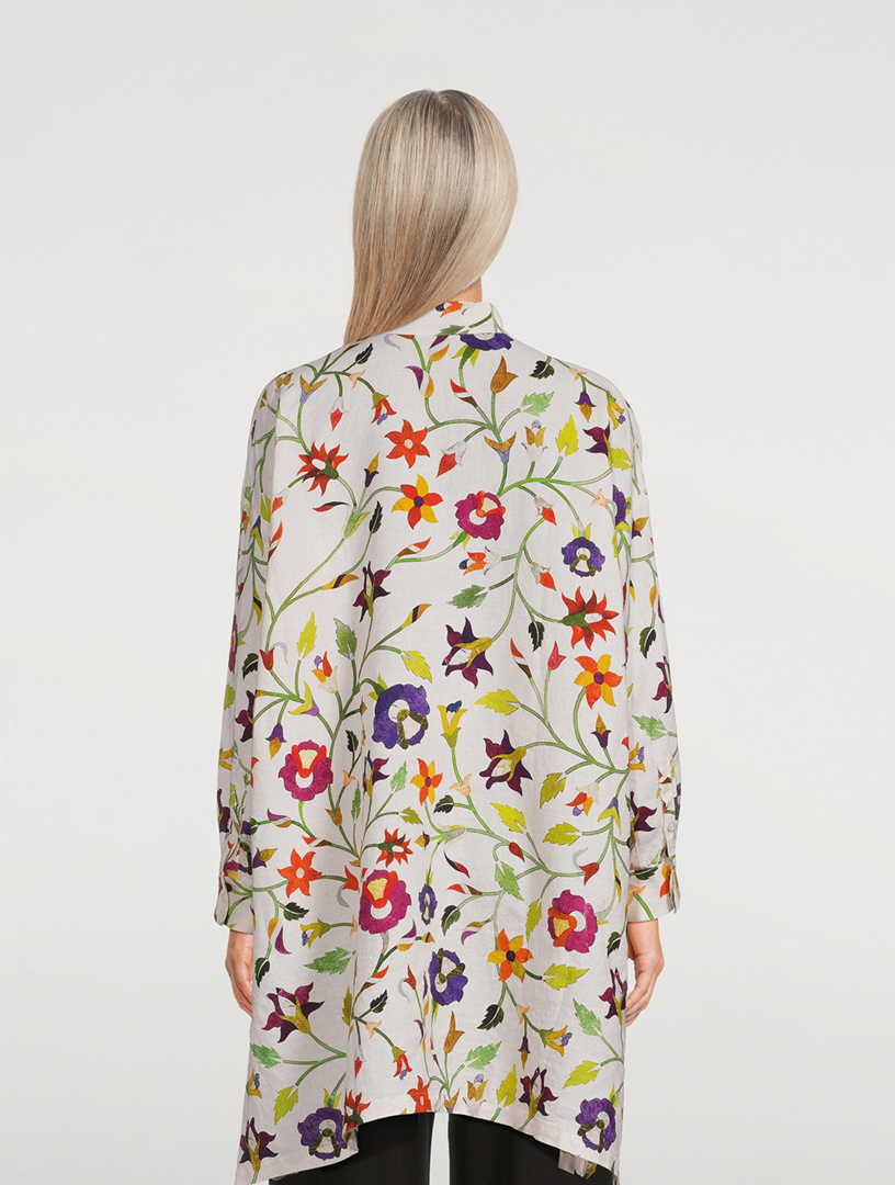 Linen Long Shirt Floral Print