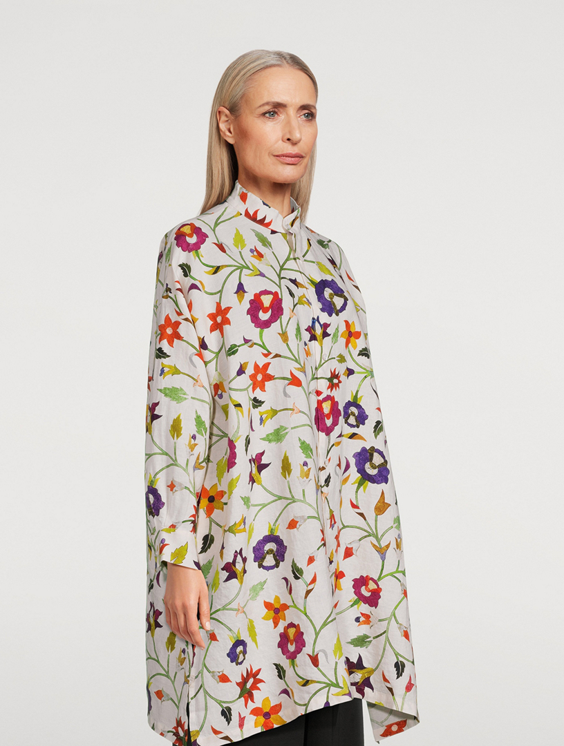 Linen Long Shirt Floral Print