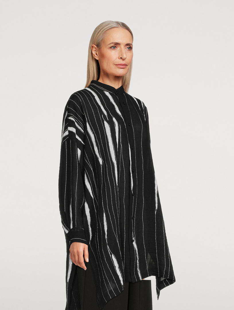 Collarless Linen Shirt