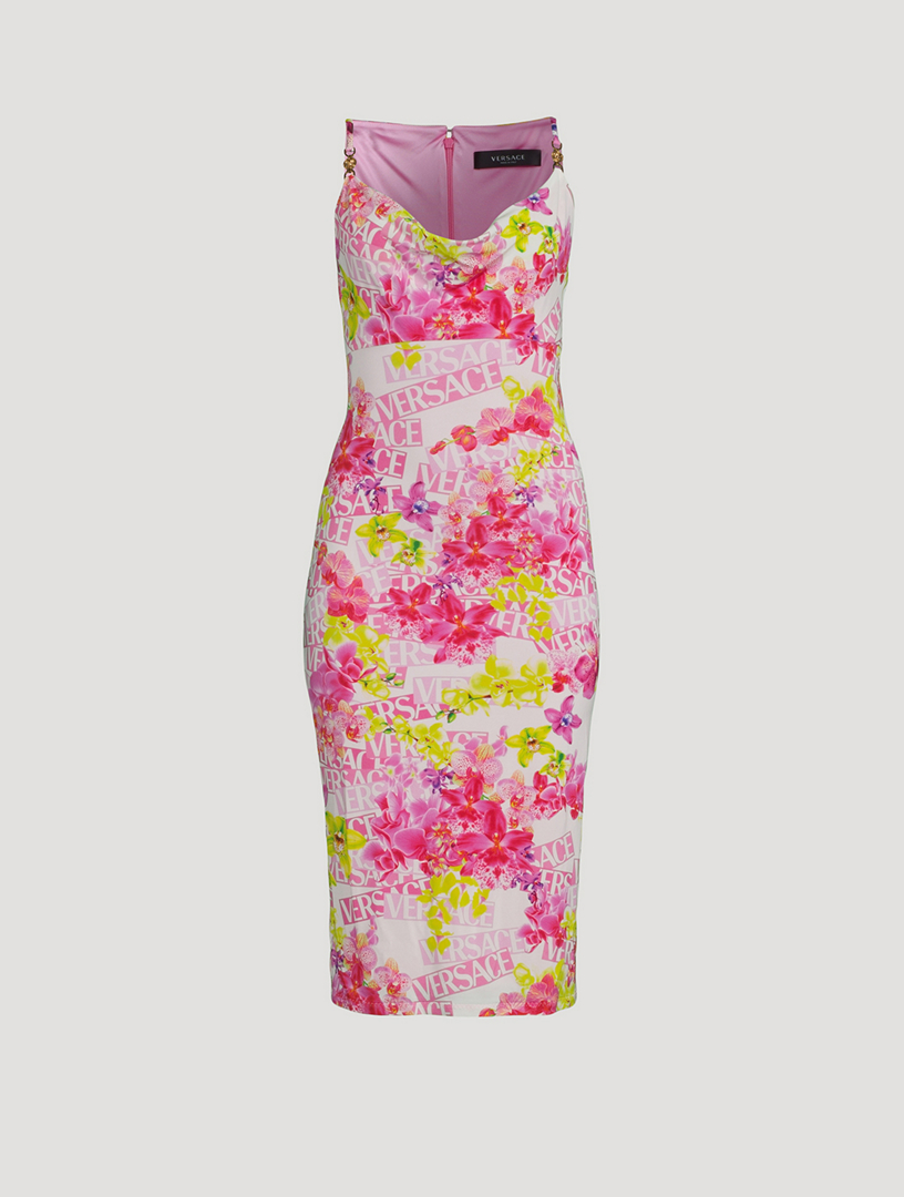 【関税&送料込】Versace Orchid Logo Dress Versace Logo Orchid-print Midi Dress | Black | FARFETCH CA