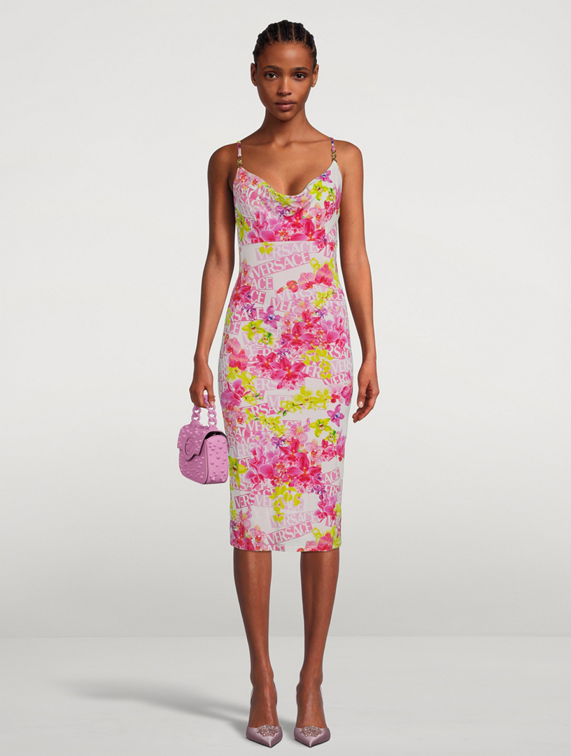 【関税&送料込】Versace Orchid Logo Dress Versace Logo Orchid-print Midi Dress | Black | FARFETCH CA
