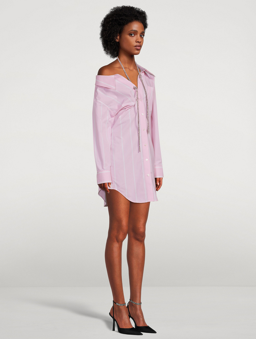 ALEXANDER WANG Embellished Off-The-Shoulder Poplin Shirt Dress | Holt ...