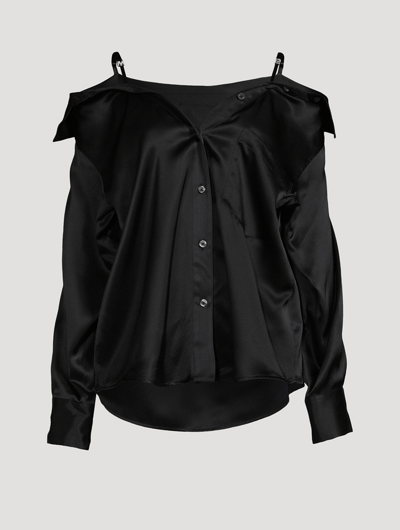 ALEXANDERWANG.T Off-The-Shoulder Silk Charmeuse Shirt