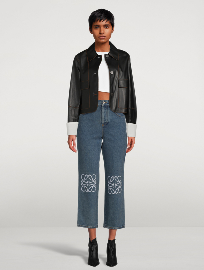 LOEWE blue Embroidered Anagram Baggy Jeans