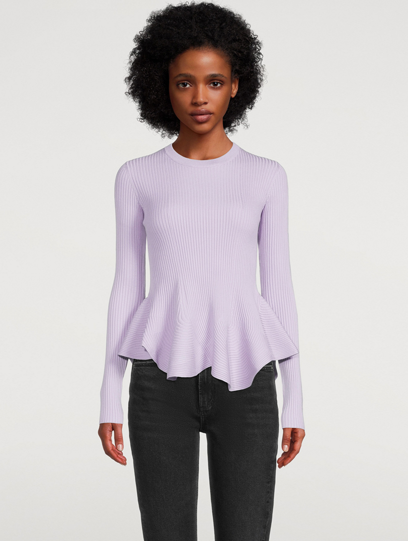 Rib Knit Fluted Peplum Sweater