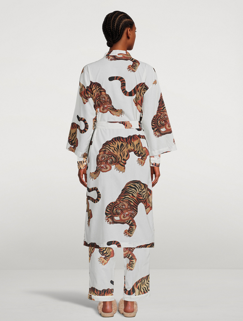 Cotton Wrap Robe Rayas Print