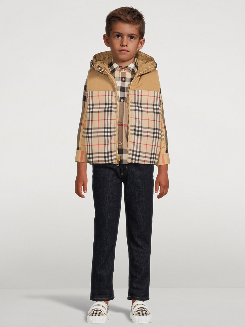 Reversible Check Down Vest With Hood