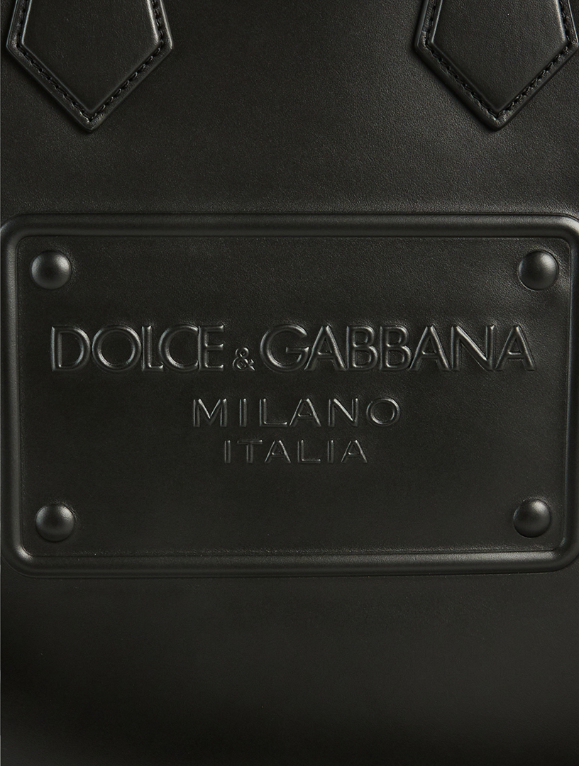 Leather Tote Bag With Raised Logo