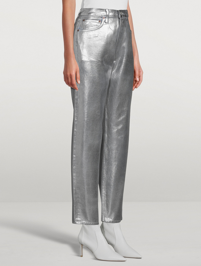 90s Metallic Pinch Waist Straight Jeans