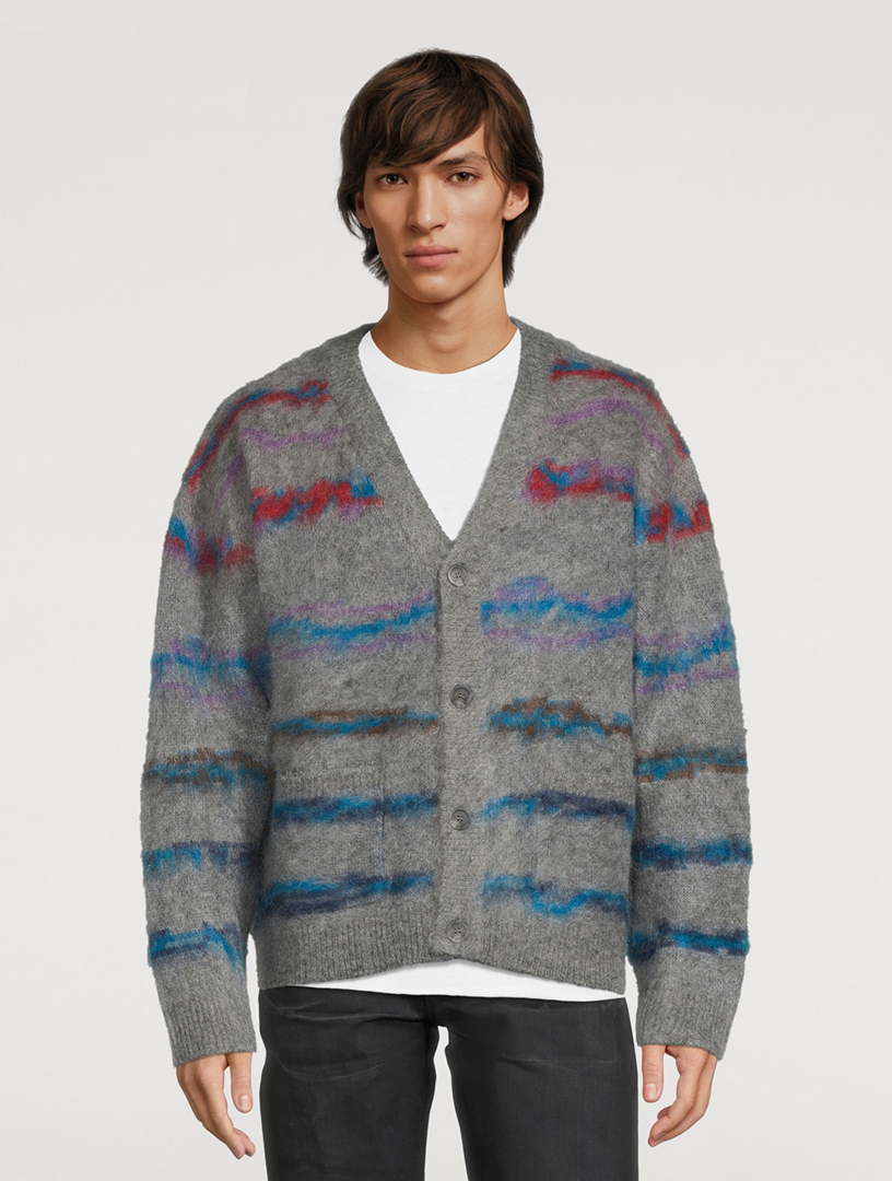 Brushed jacquard-knit cardigan