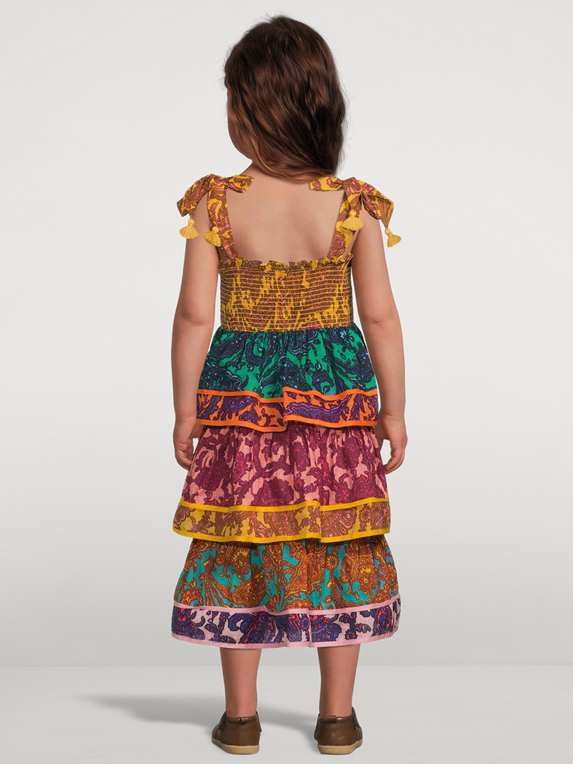 Tiggy Shirred Tiered Dress Spliced Paisley Print