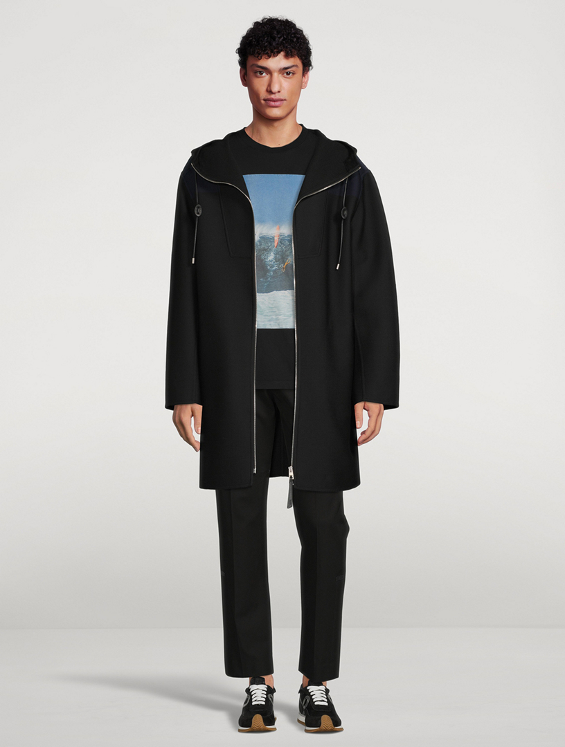 Wool And Silk Hooded Anagram Coat